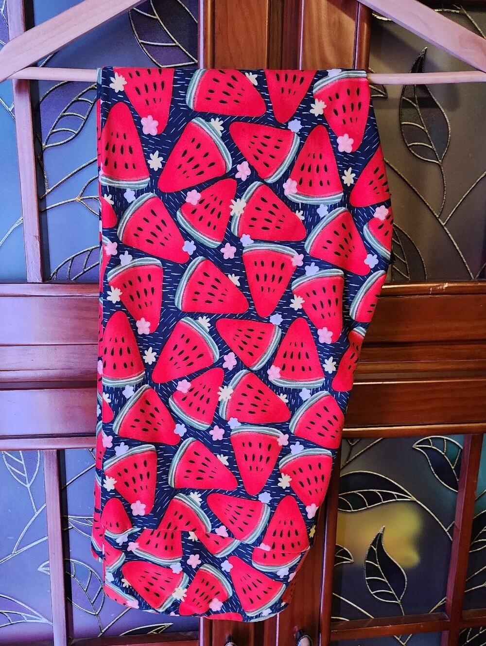Bright Watermelon Print Leggings - Navy & Red